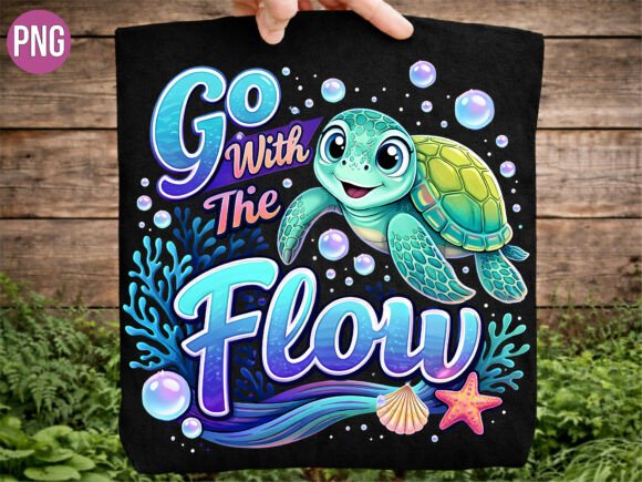 Download Go with the Flow Cute Turtle T-shirt PNG - Cute Collection