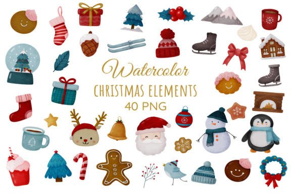 Download Cute Christmas Clipart Watercolor PNG - Premium Resources