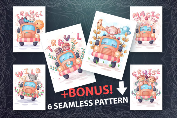 Download Set Cute Animal in the Car - Cute Collection