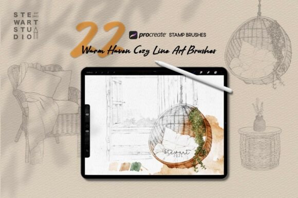 Download Warm Haven Cozy Line Art Brushes - Brush Collection