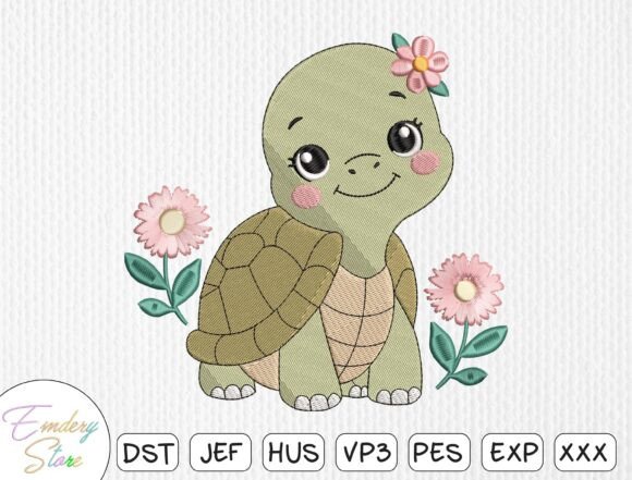Download Cute Turtle with Flowers Embroidery File - Cute Collection