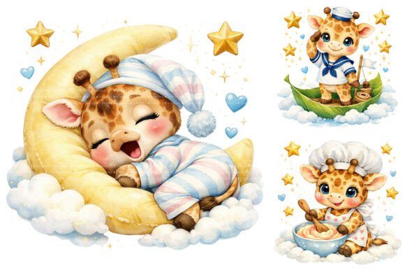 Download Cute Baby Giraffe Watercolor Nursery PNG - Premium Bundle