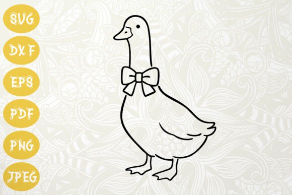 Download Cute Goose with Bow SVG Outline Drawing - Cute Collection