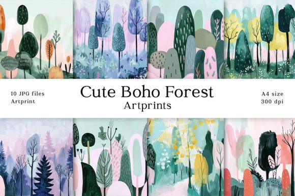 Download Cute Boho Forest Oilpaint A4 Artprints - Cute Collection