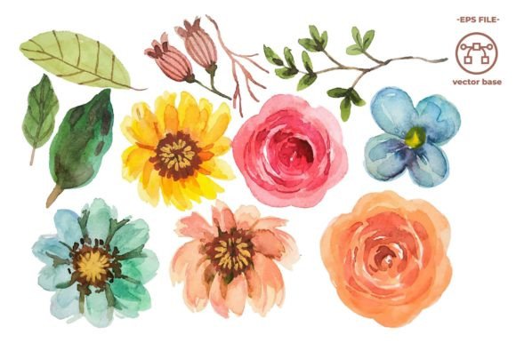 Download Watercolor Flower Elements Clip Art - Watercolor flower elements Collection
